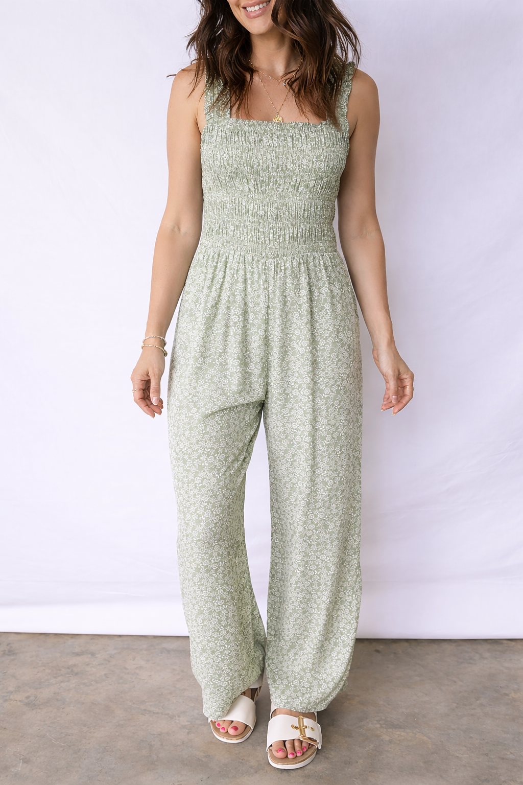 Calliope sleeveless floral jumpsuit in fresh cluster flower print with square neck and side pockets — view 4