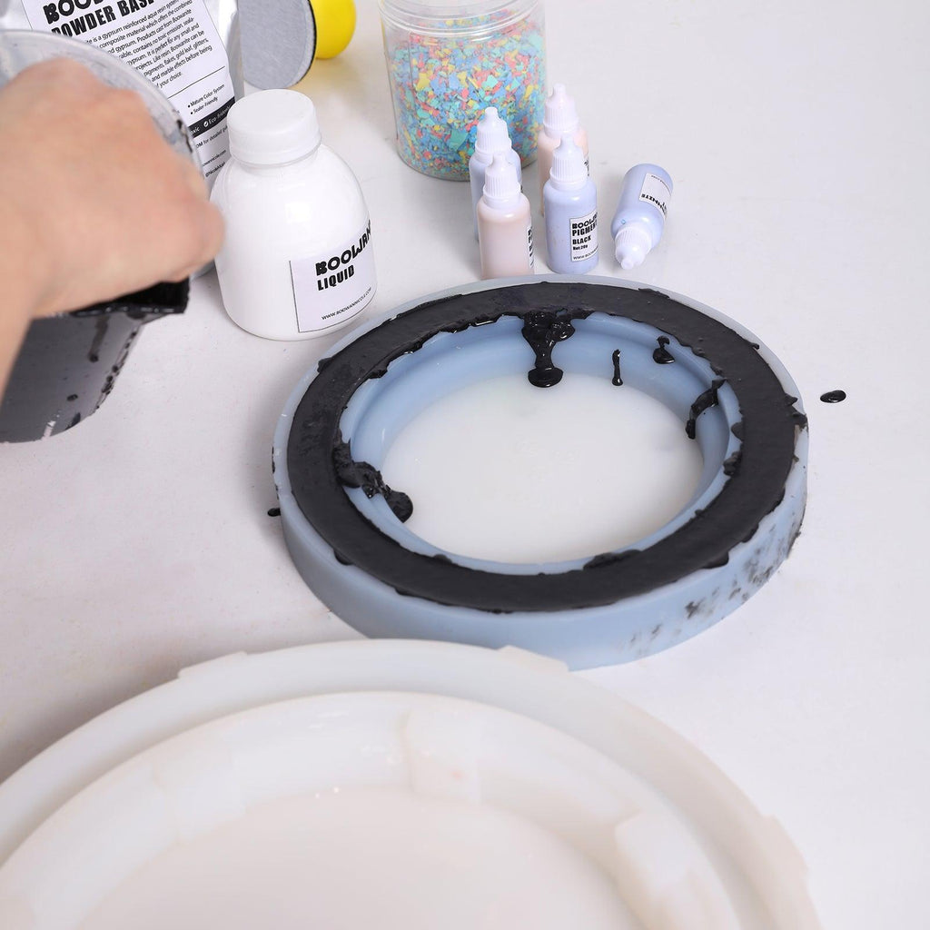 22cm round silicone mirror frame mold with mirror glass and support stand for concrete casting — view 3