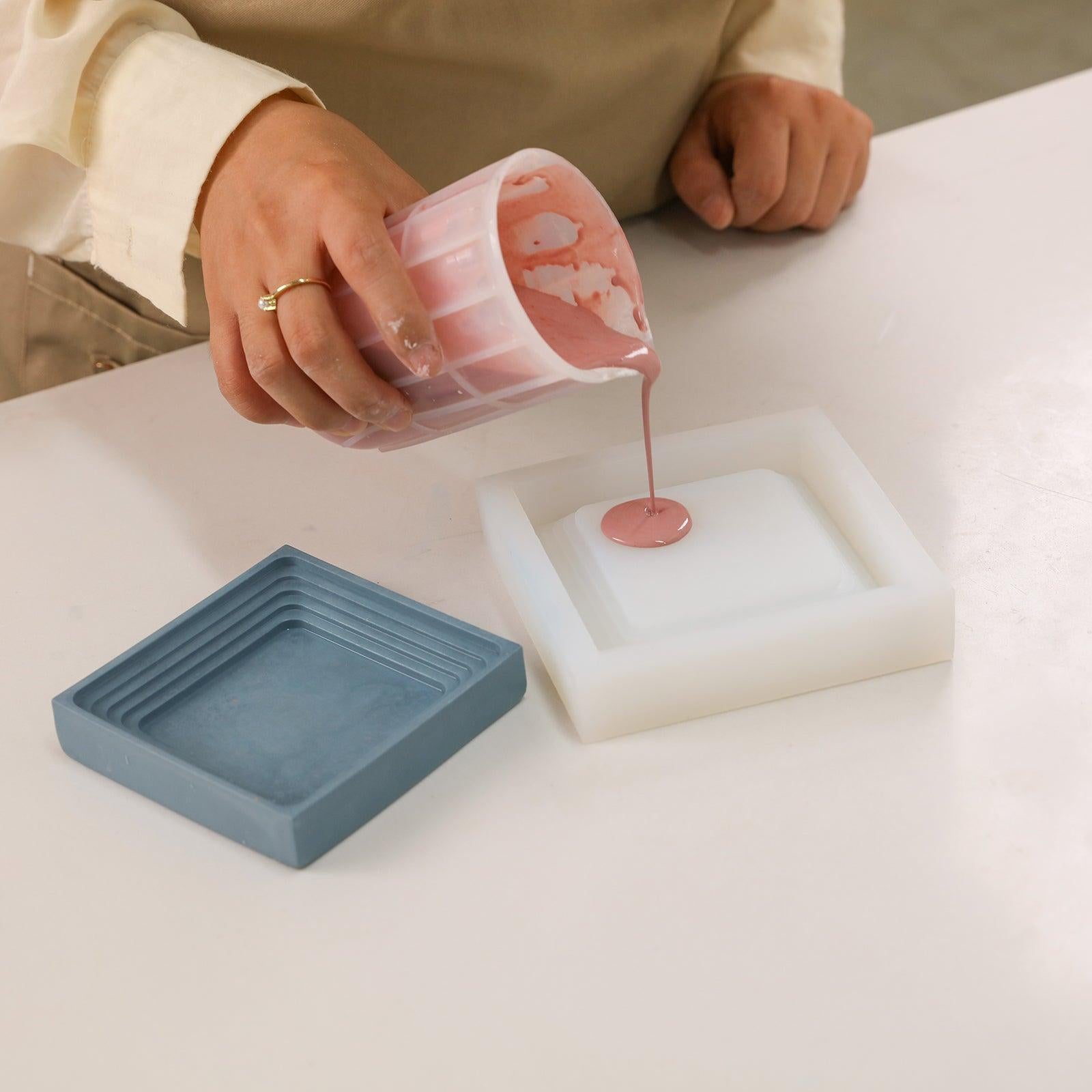 Square large desk caddy silicone mold for concrete casting, shown in a simple geometric shape — view 3