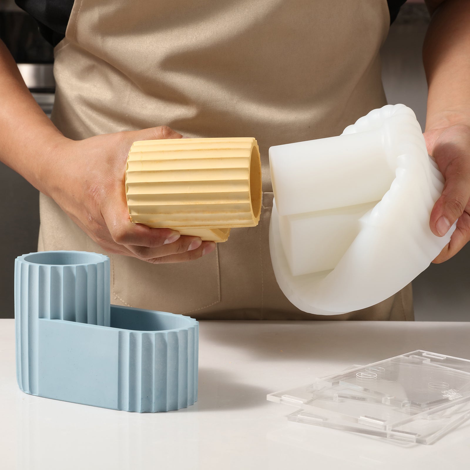 Tall pen holder silicone mold for concrete and plaster casting showing geometric minimalist design — view 3