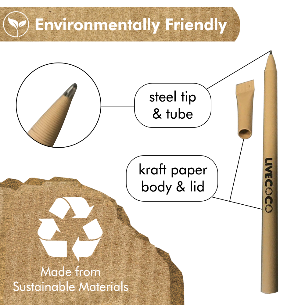 Kraft paper ballpoint pens in a 24 pack featuring sustainable biodegradable barrels and steel tips — view 3