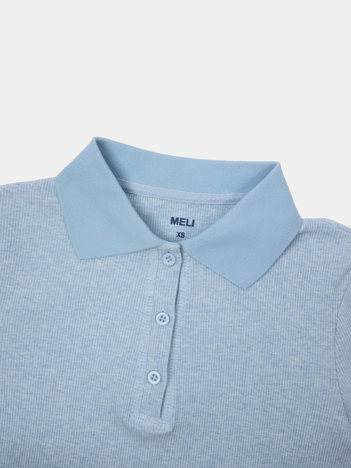 Heathered Collared Tee-Blue-3