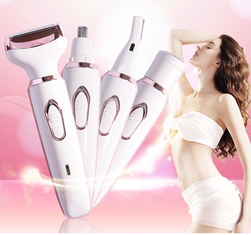 4-in-1 electric women's epilator and USB shaver in sleek white ABS plastic for portable grooming
