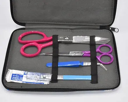 Four piece floral pattern sewing kit with fabric shears trimming scissors tweezers and seam ripper — view 4