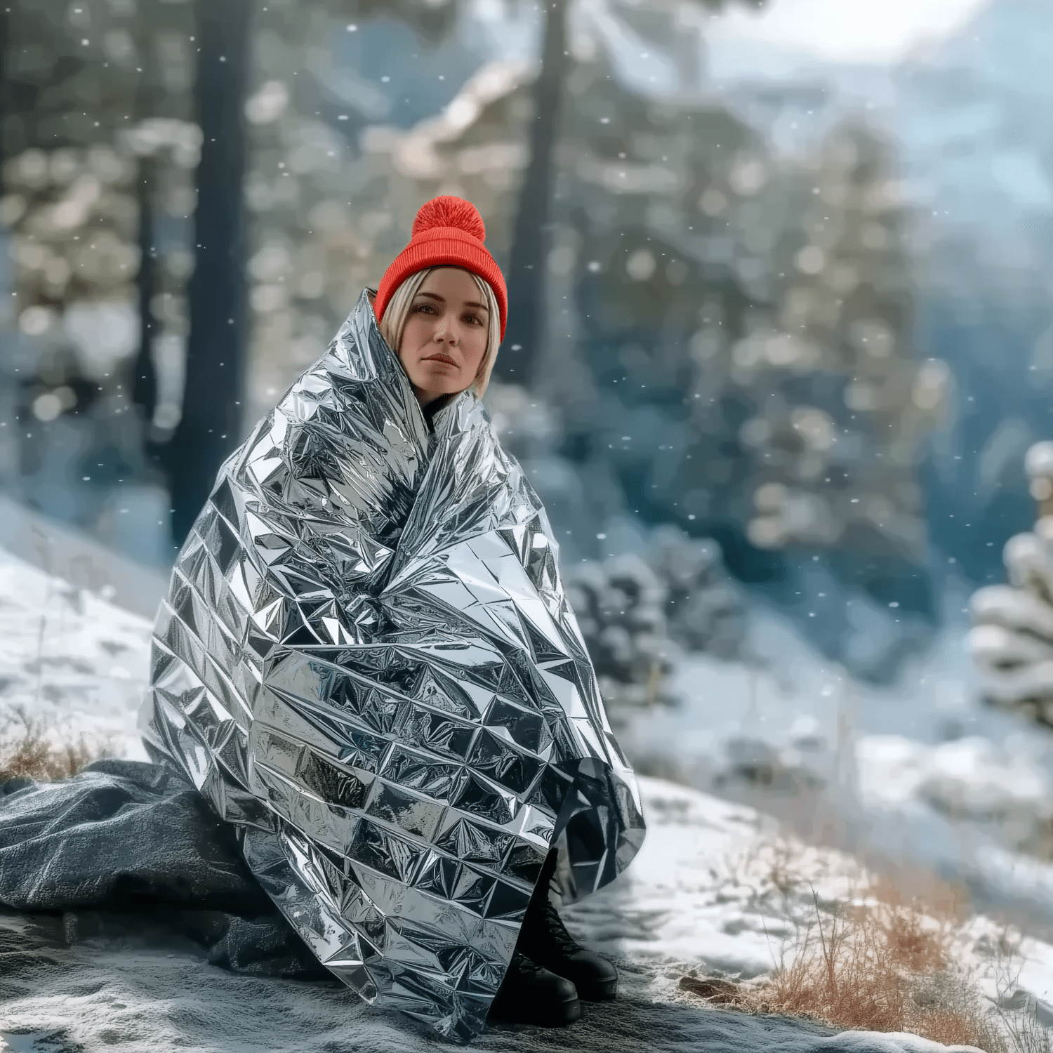 4-pack of silver reflective emergency blankets, folded waterproof thermal foil in clear resealable packaging. — view 5