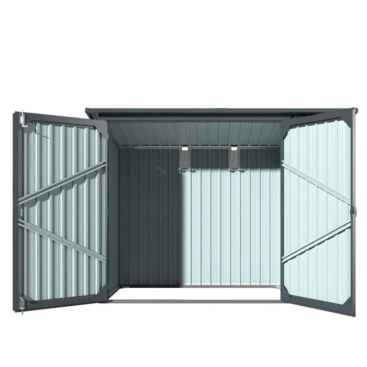 4' x 8' Bicycle Metal Pent Shed, 29 Gauge Corrugated Metal, 70" Upper edge, TMG-MS0408-4