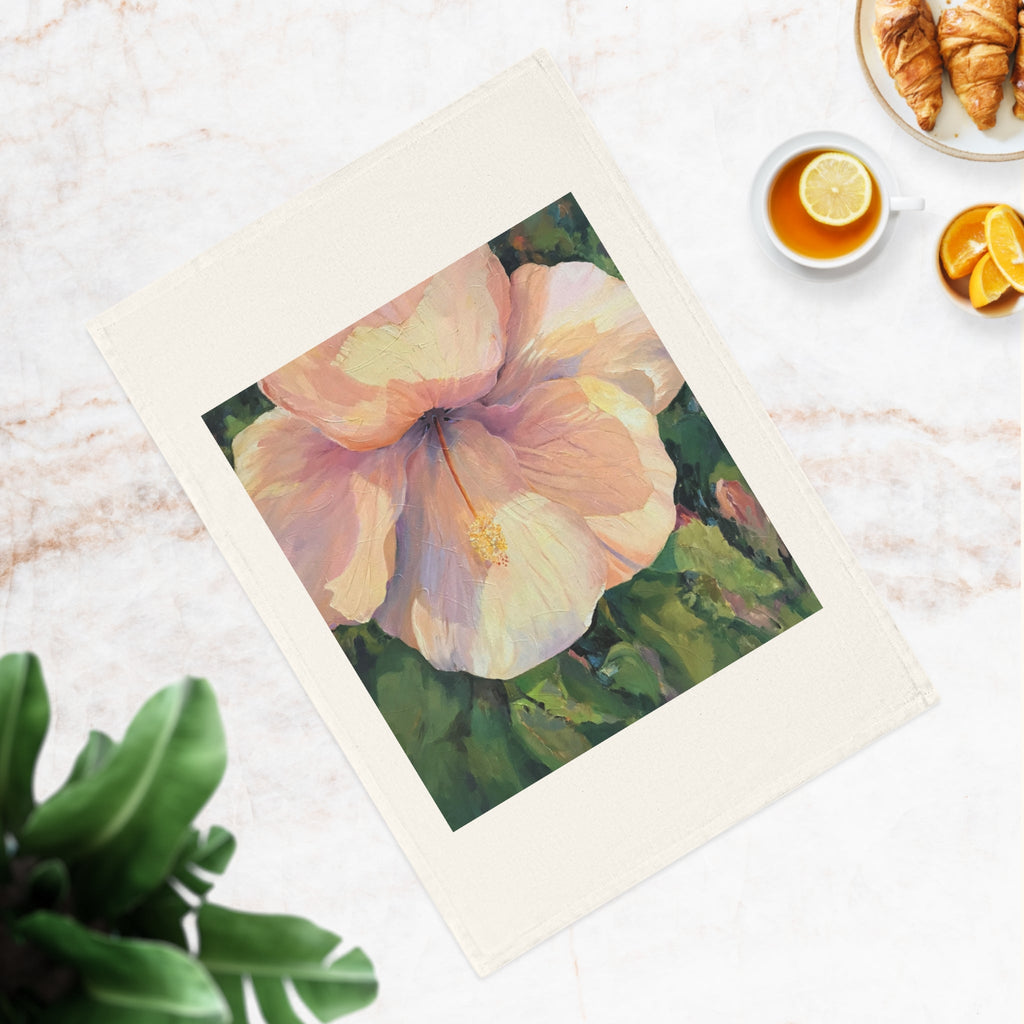 'Pink Hibiscus' Organic Cotton Tea Towel I Original Artwork by American Artist Barbara Cleary-2