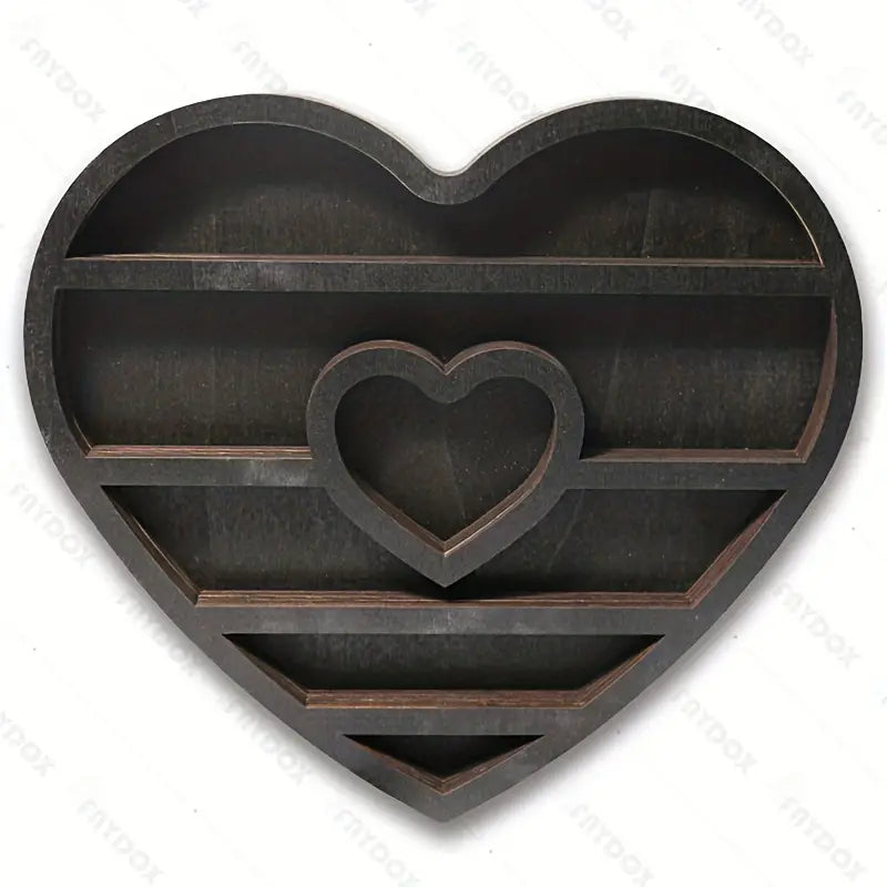 Double loving heart vintage wood floating display shelf for crystals and spiritual decor pieces — view 5