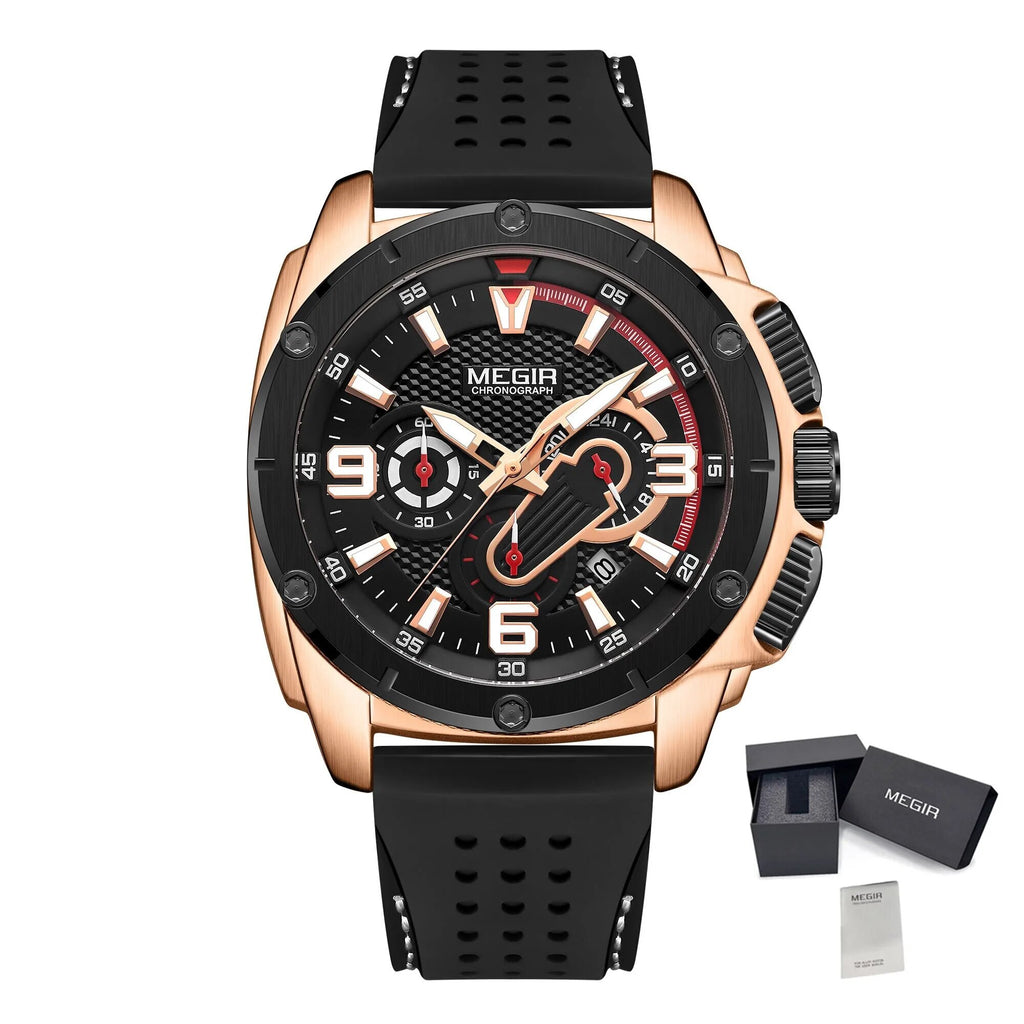 MEGIR Mens Watches Top Brand Luxury Silicone Sports Military Watch Waterproof Quartz Clock Men Chronograph Man Wristwatch 2147-14