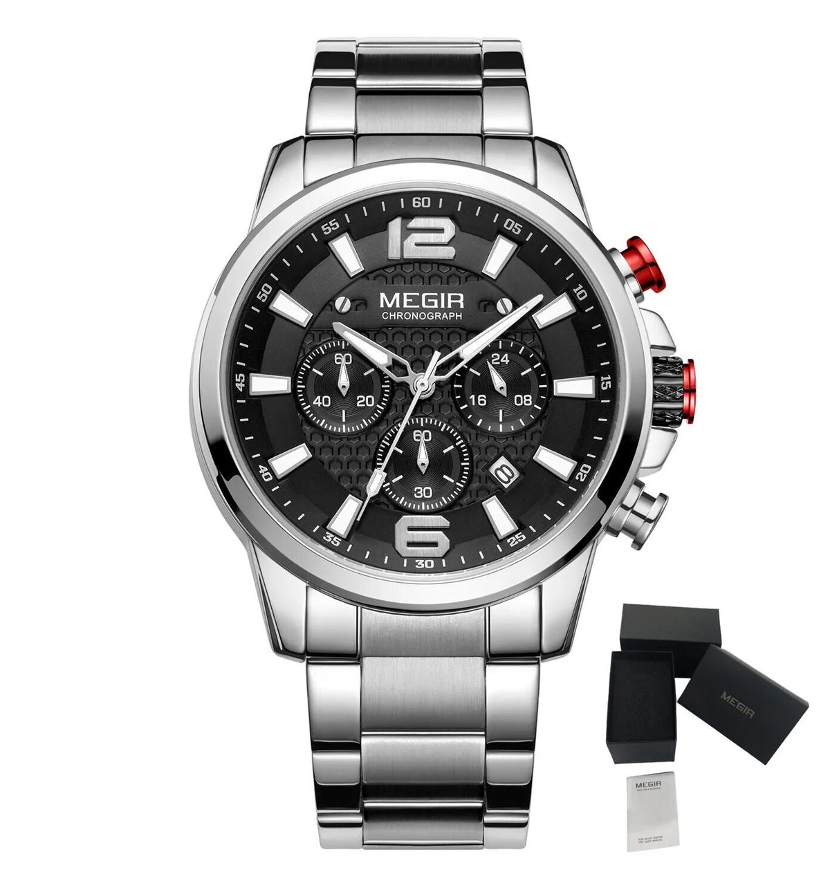 MEGIR Luxury Business Men Watch Fashion Quartz Sport Chronograph Luminous Waterproof Calendar Stainless Steel Male Wristwatch 2156-22
