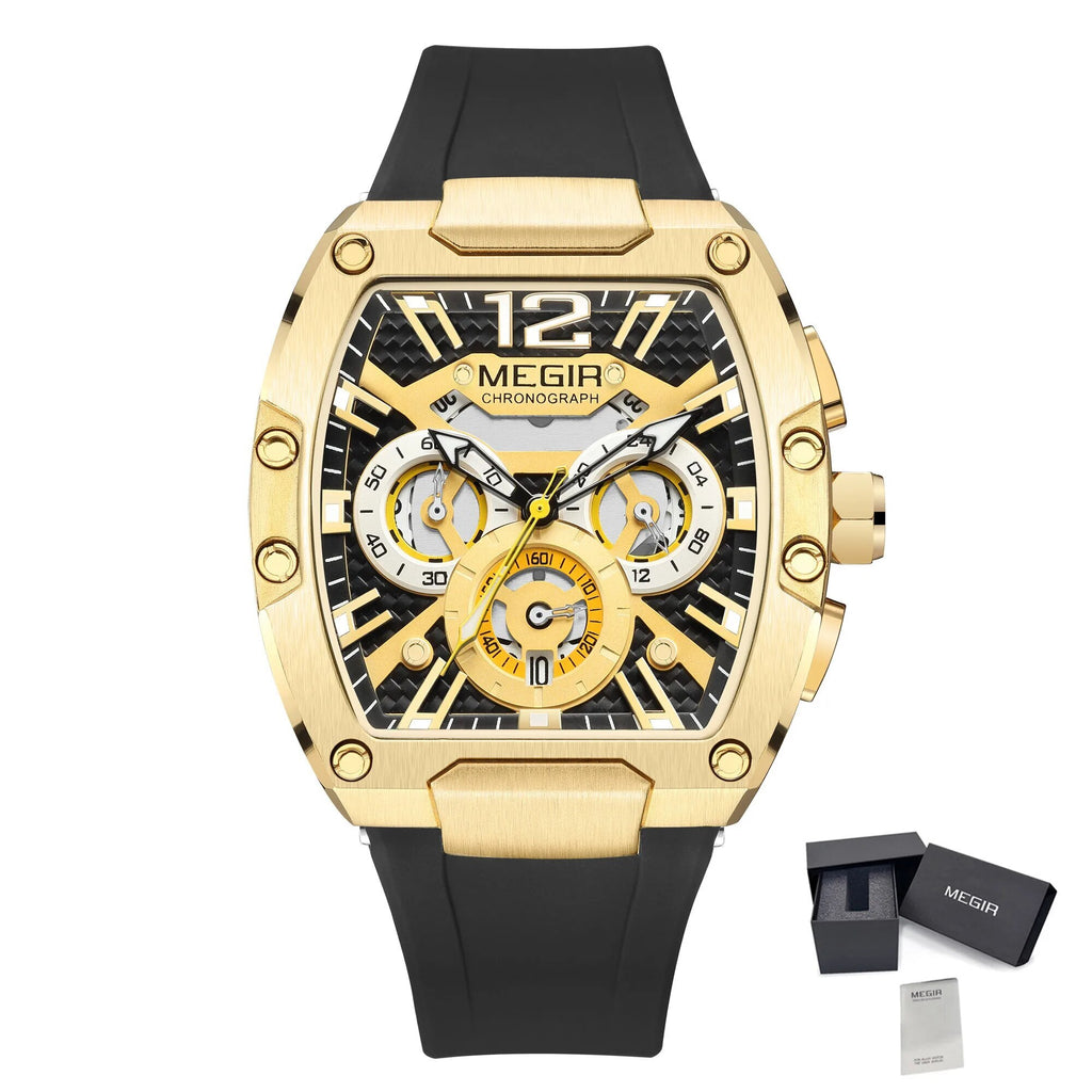 MEGIR Chronograph Luxury Sport Quartz Watch Men Waterproof Luminous Silicone Casual Big Dial Wristwatch Auto Date Reloj Hombre 8112-16