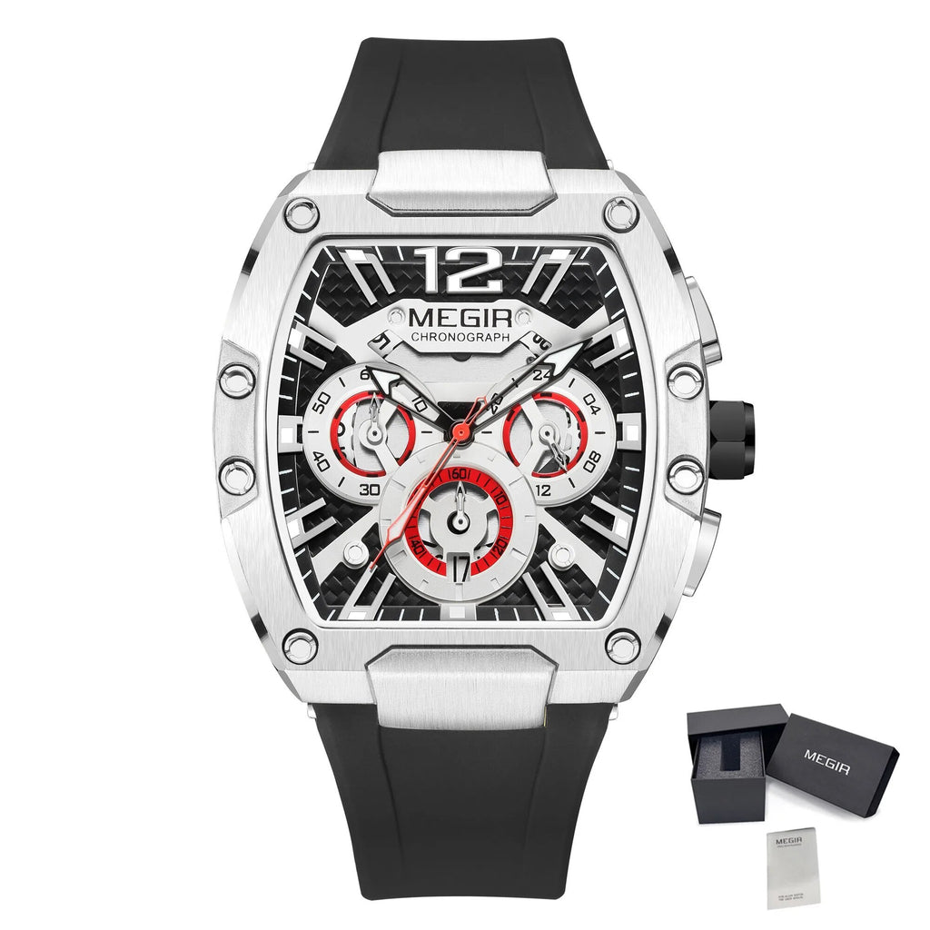 MEGIR Chronograph Luxury Sport Quartz Watch Men Waterproof Luminous Silicone Casual Big Dial Wristwatch Auto Date Reloj Hombre 8112-17
