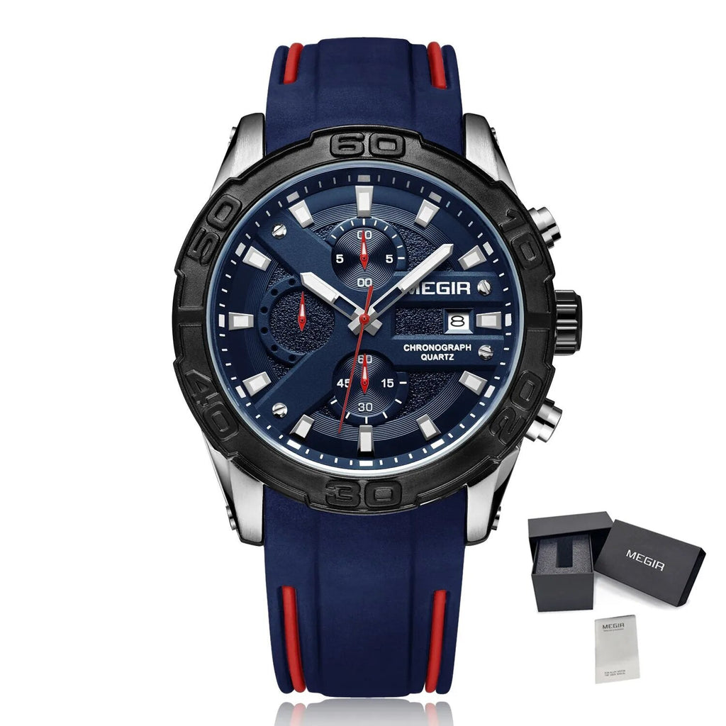 MEGIR Fashion Men's Sport Watches Silicone Strap Military Quartz Wristwatch Clock Waterproof Male Chronograph Montre Homme 2055-17