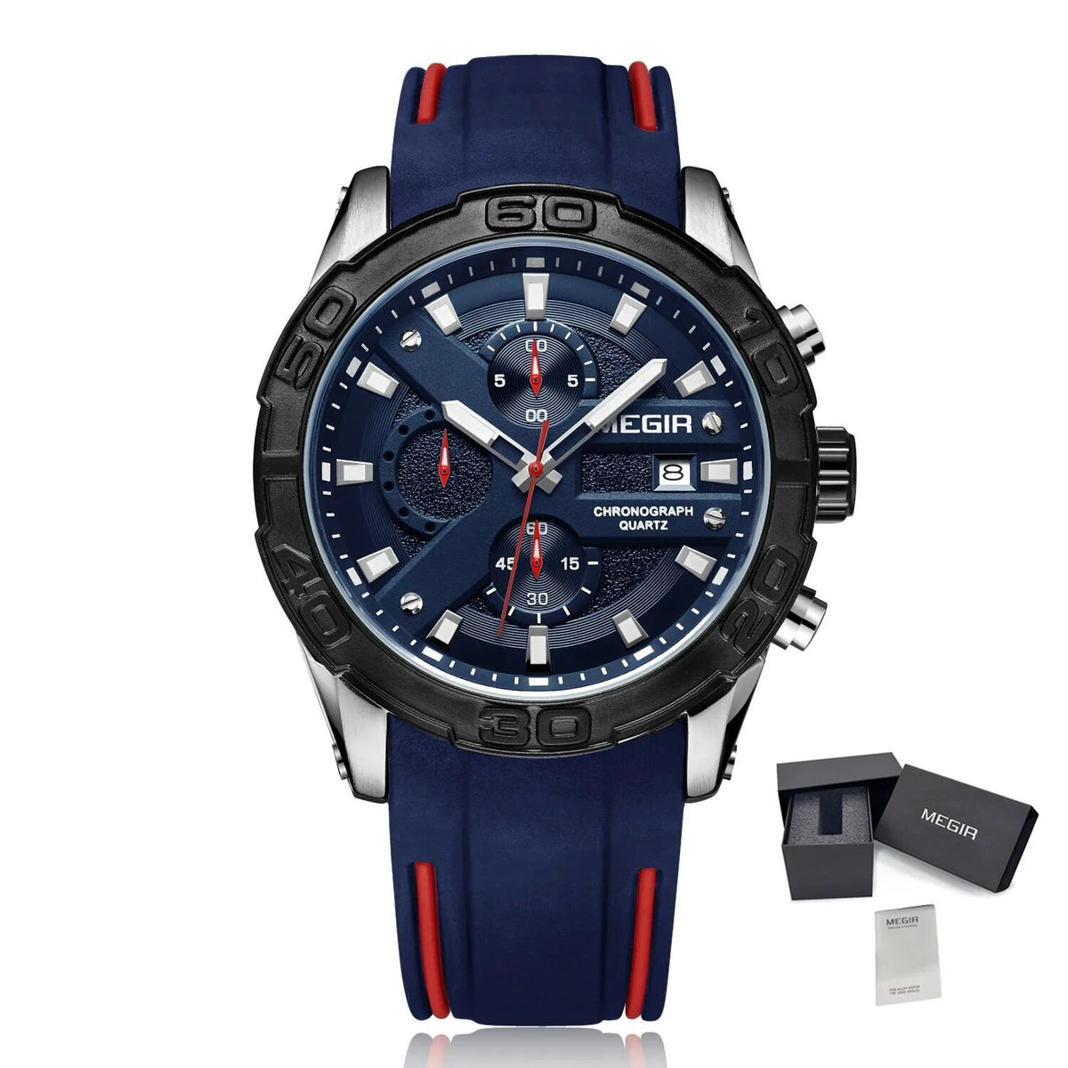 MEGIR Fashion Men's Sport Watches Silicone Strap Military Quartz Wristwatch Clock Waterproof Male Chronograph Montre Homme 2055-17