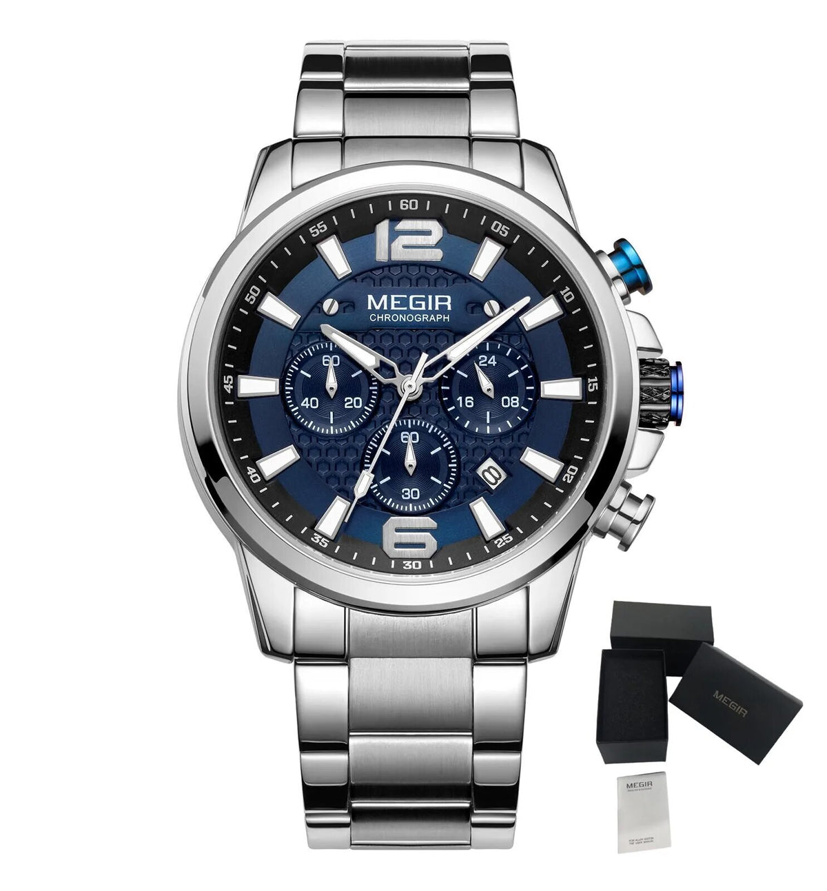 MEGIR Luxury Business Men Watch Fashion Quartz Sport Chronograph Luminous Waterproof Calendar Stainless Steel Male Wristwatch 2156-20