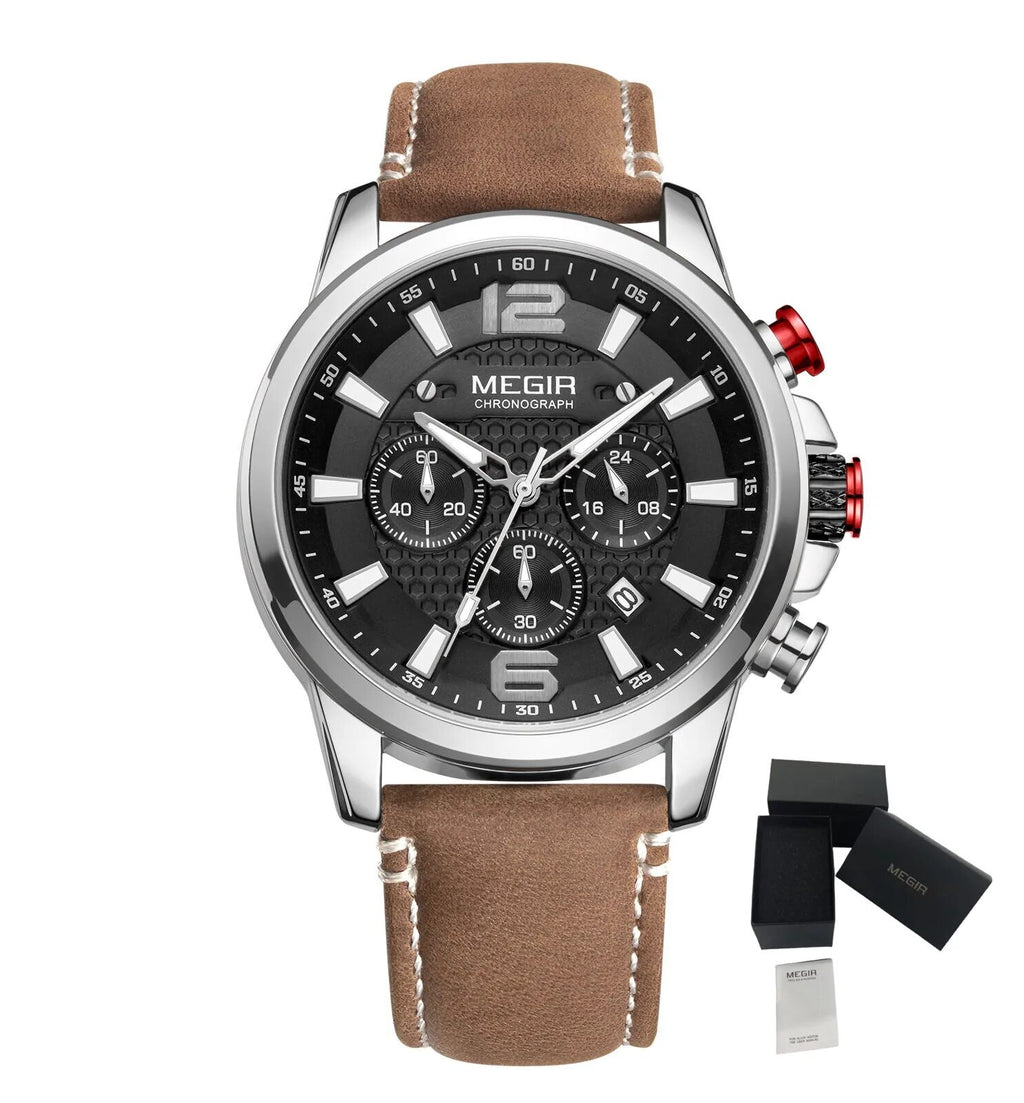 MEGIR Luxury Business Men Watch Fashion Quartz Sport Chronograph Luminous Waterproof Calendar Stainless Steel Male Wristwatch 2156-21