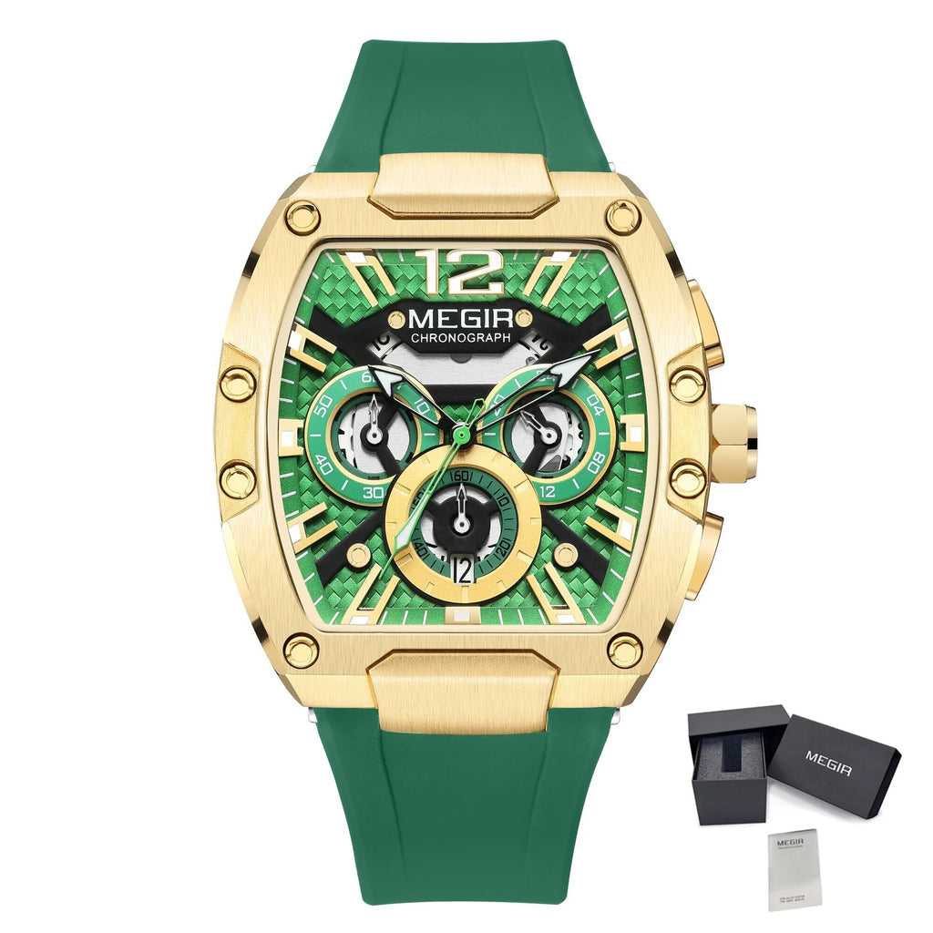 MEGIR Chronograph Luxury Sport Quartz Watch Men Waterproof Luminous Silicone Casual Big Dial Wristwatch Auto Date Reloj Hombre 8112-19