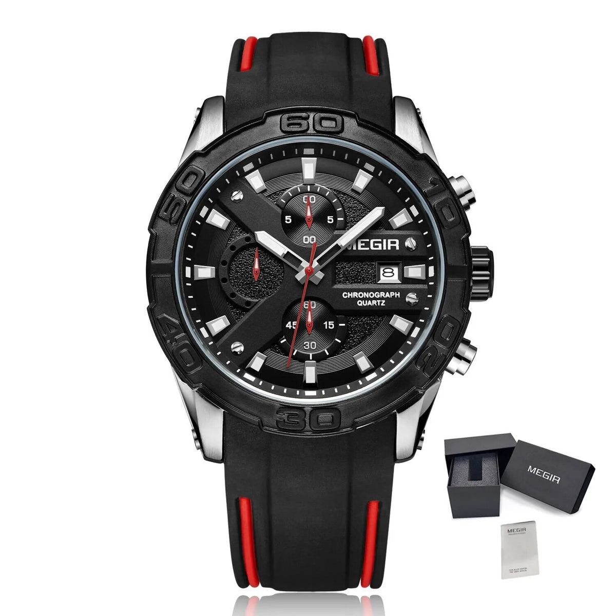 MEGIR Fashion Men's Sport Watches Silicone Strap Military Quartz Wristwatch Clock Waterproof Male Chronograph Montre Homme 2055-15
