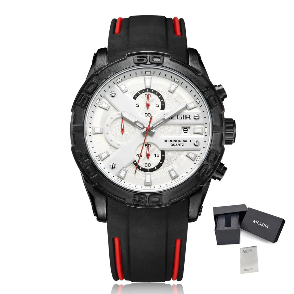 MEGIR Fashion Men's Sport Watches Silicone Strap Military Quartz Wristwatch Clock Waterproof Male Chronograph Montre Homme 2055-16