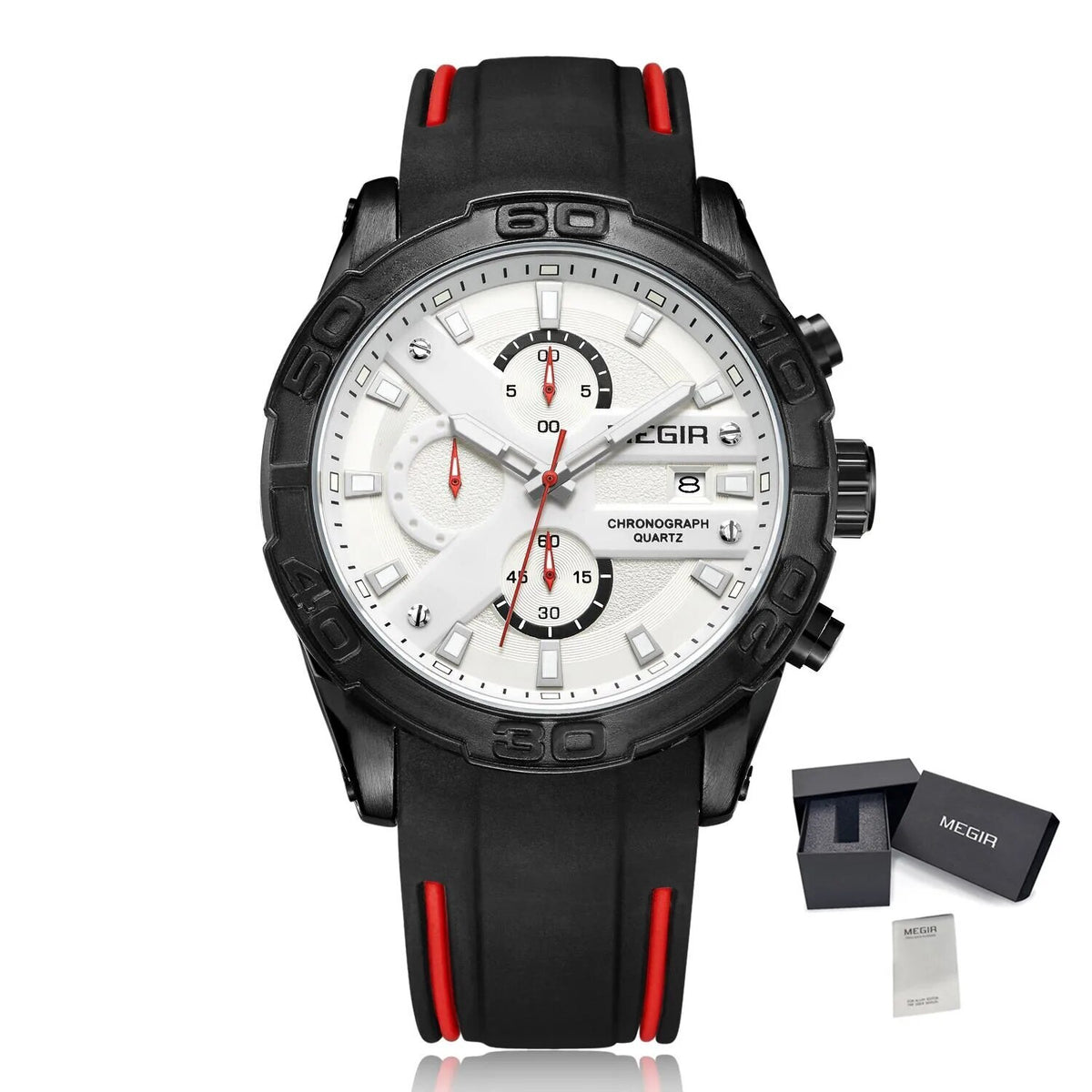 MEGIR Fashion Men's Sport Watches Silicone Strap Military Quartz Wristwatch Clock Waterproof Male Chronograph Montre Homme 2055-16