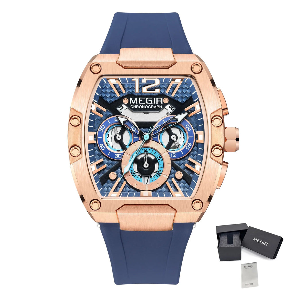 MEGIR Chronograph Luxury Sport Quartz Watch Men Waterproof Luminous Silicone Casual Big Dial Wristwatch Auto Date Reloj Hombre 8112-18