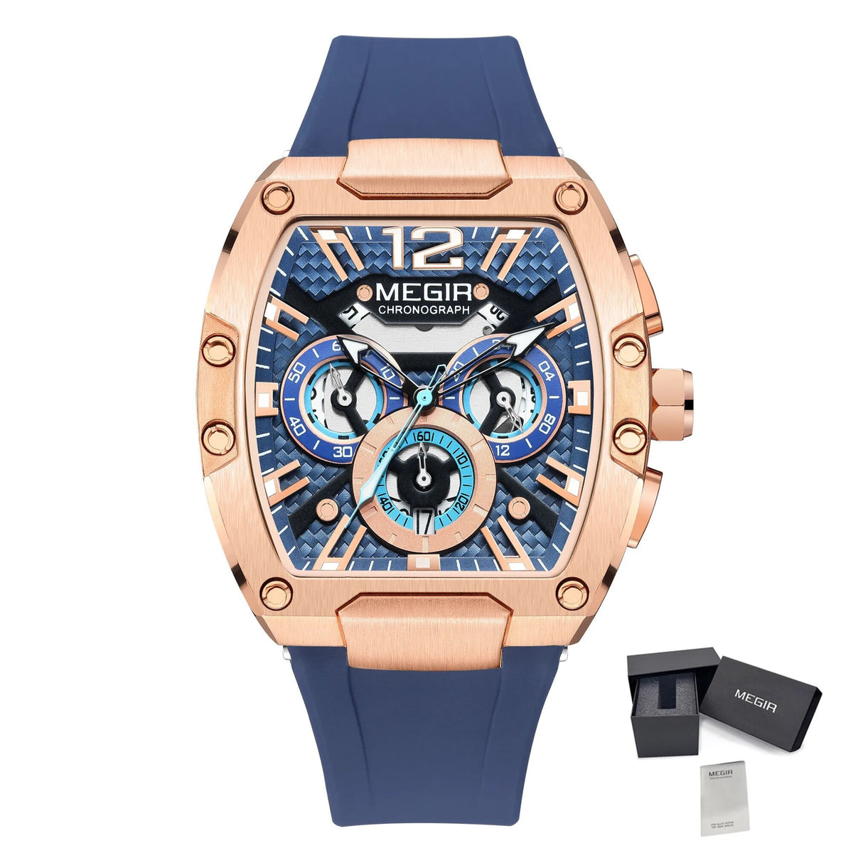 MEGIR Chronograph Luxury Sport Quartz Watch Men Waterproof Luminous Silicone Casual Big Dial Wristwatch Auto Date Reloj Hombre 8112-18