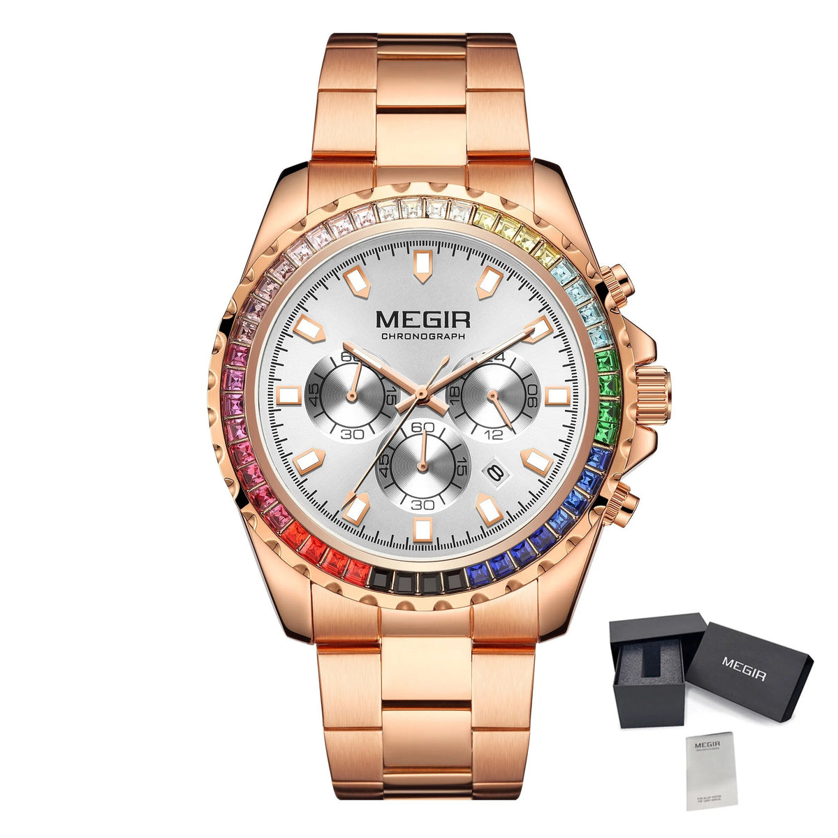 MEGIR Men Watches Luxury Military Quartz Wristwatch Waterproof Stainless Steel Strap Business Watch Chronograph Date Clock Relogio Masculino 2227-16
