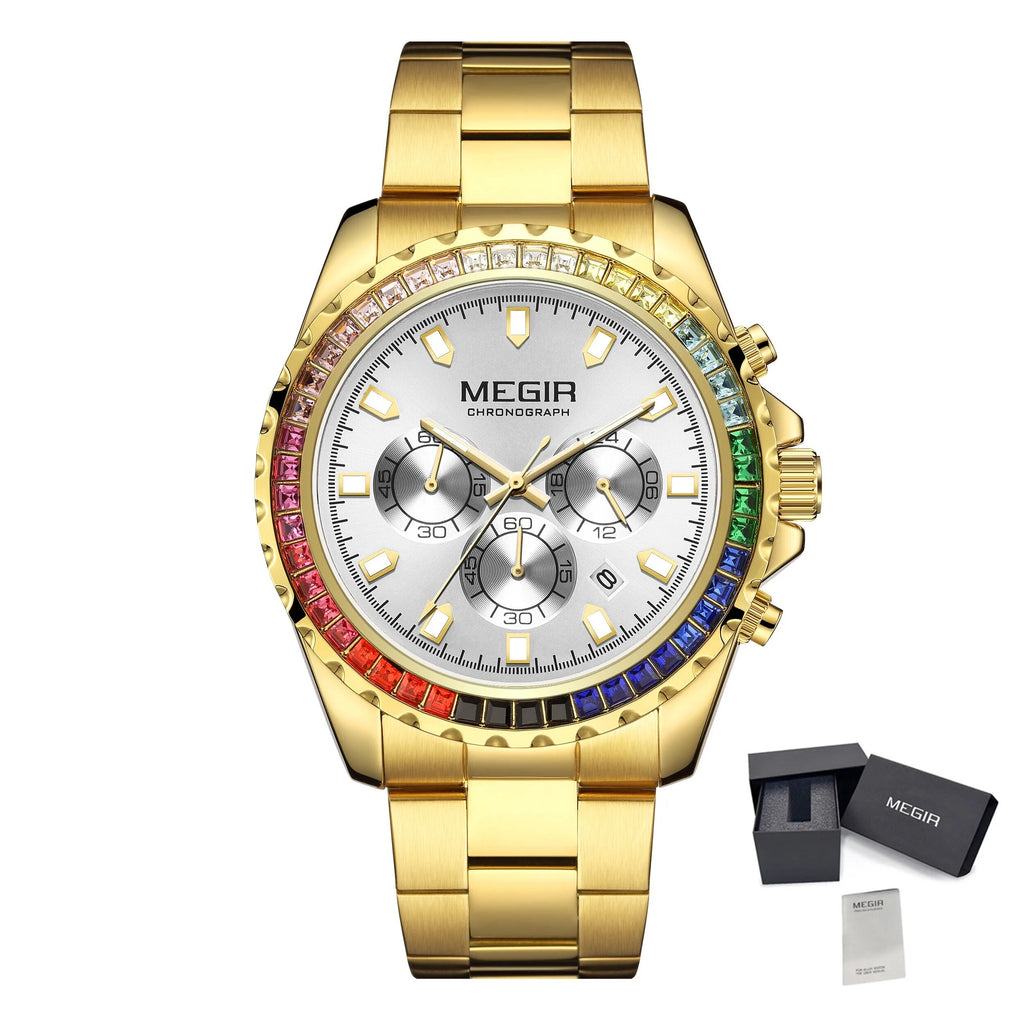 MEGIR Men Watches Luxury Military Quartz Wristwatch Waterproof Stainless Steel Strap Business Watch Chronograph Date Clock Relogio Masculino 2227-17