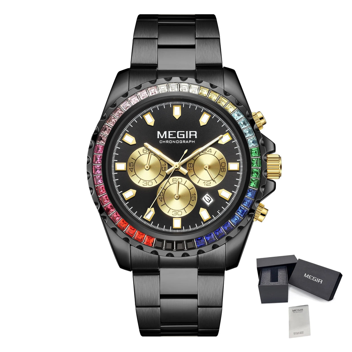 MEGIR Men Watches Luxury Military Quartz Wristwatch Waterproof Stainless Steel Strap Business Watch Chronograph Date Clock Relogio Masculino 2227-19