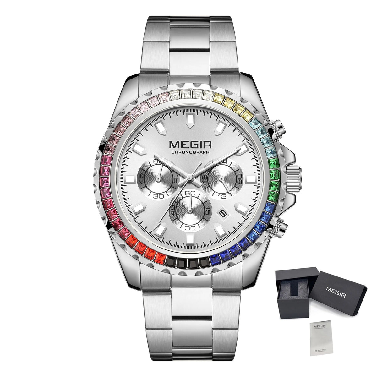 MEGIR Men Watches Luxury Military Quartz Wristwatch Waterproof Stainless Steel Strap Business Watch Chronograph Date Clock Relogio Masculino 2227-18