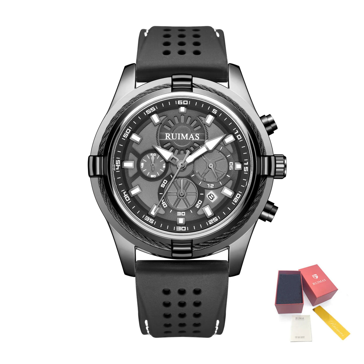 RUIMAS Top Luxury Quartz Wristwatches Men Silicone Large Dial  Military Sports Watches Waterproof Luminous Date Reloj Hombre 311-17