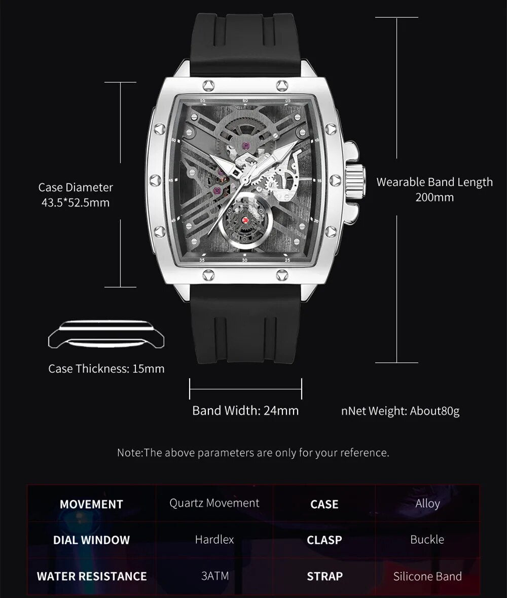 RUIMAS Luxury Fashion Men Sports Quartz Wrist Watches Waterproof Luminous Large Dial Casual Wristwatch Silicone Montre Homme 310-4