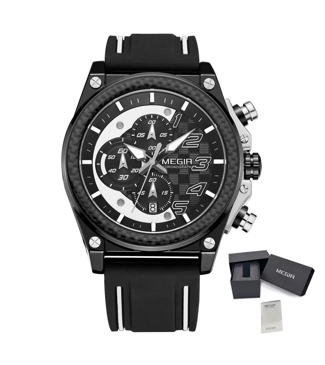 MEGIR Chronograph Sports Watch Men Silicone Military Watches Waterproof Date Clock Fashion Quartz Wristwatches Reloj Hombre 2051-12