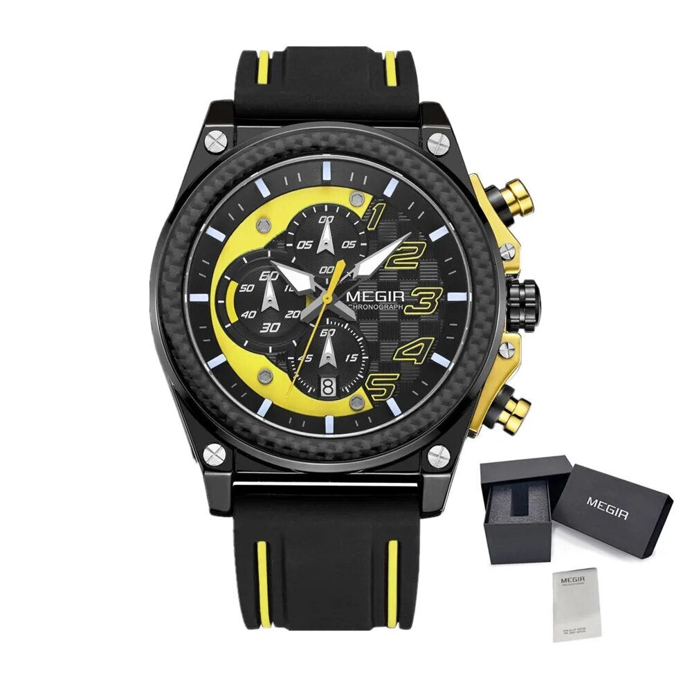 MEGIR Chronograph Sports Watch Men Silicone Military Watches Waterproof Date Clock Fashion Quartz Wristwatches Reloj Hombre 2051-14