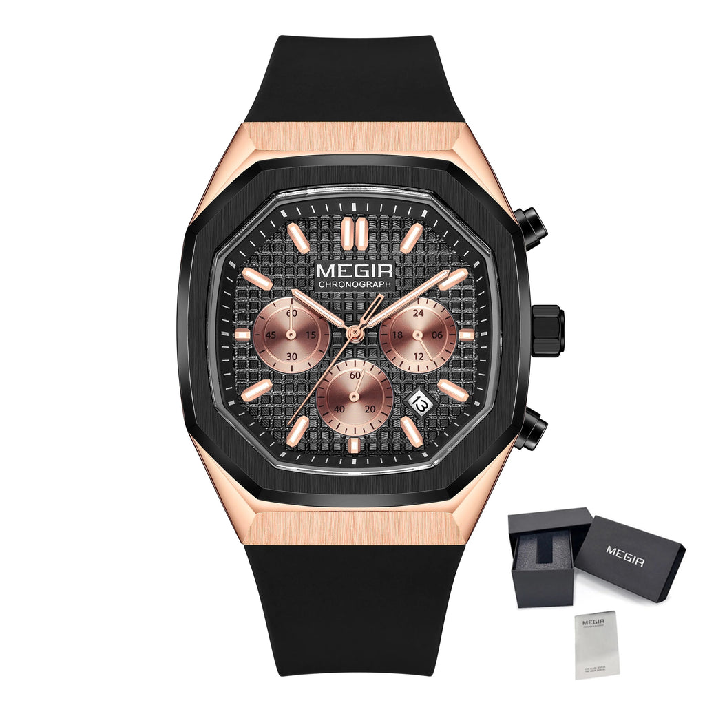 MEGIR Fashion Sport Military Watches for Men Luxury Quartz Wristwatch Silicone Strap Waterproof Date Clock 24-hour Reloj Hombre 2215-20