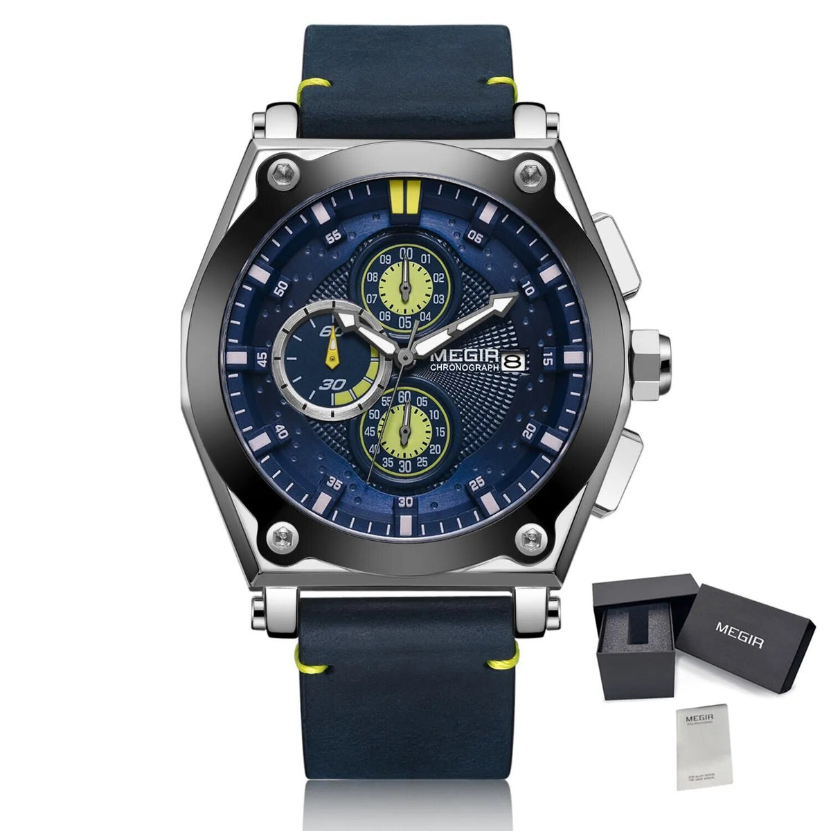 MEGIR Luxury Quartz Men Watch Multifunction Leather Strap Sport Chronograph Waterproof Man Wristwatch Clock Montre Homme 2098-15