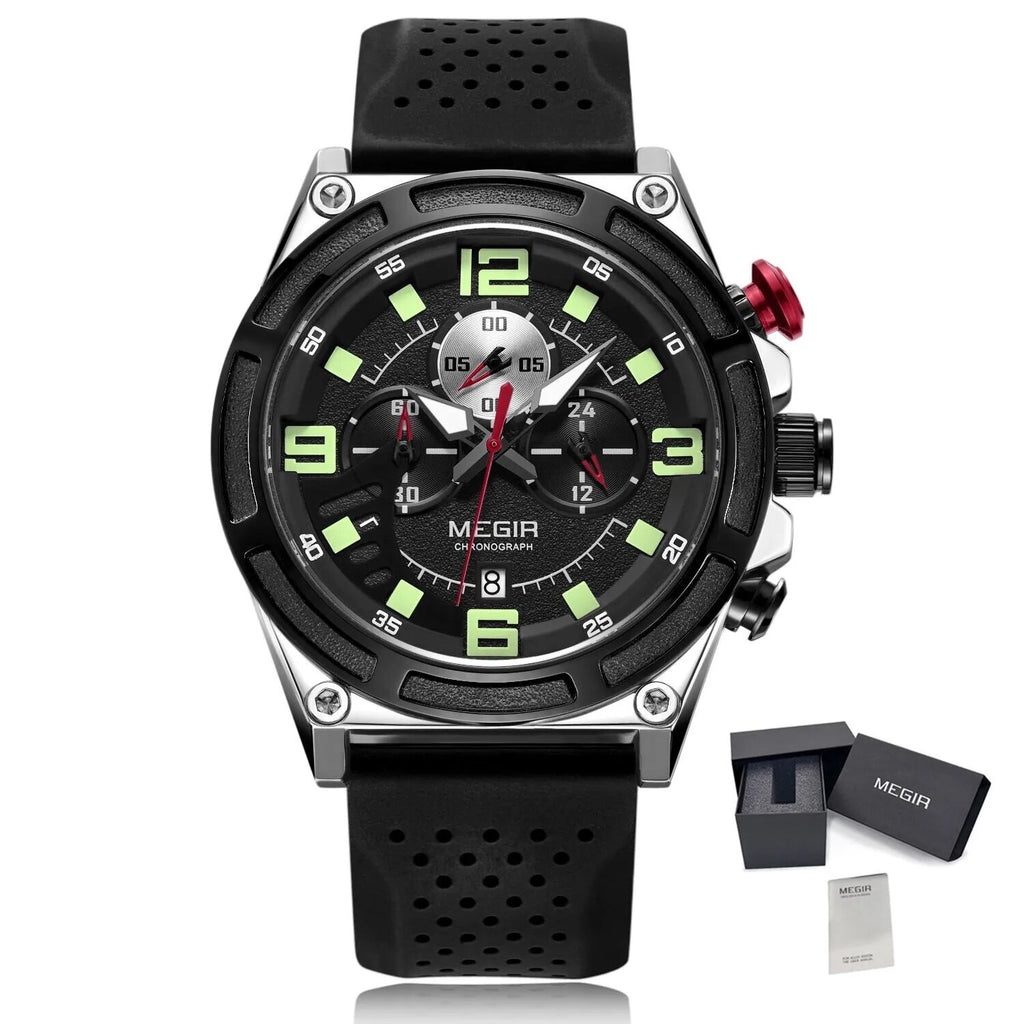MEGIR Chronograph Luxury Military Sport Watches for Men Waterproof Calendar Silicone Man Quartz Wristwatch Reloj Hombre 2116-13