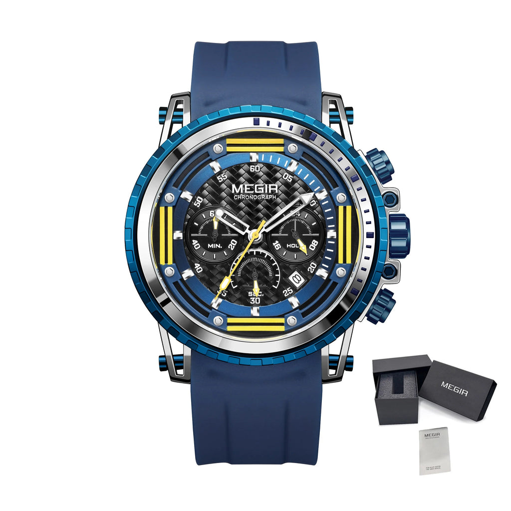 MEGIR Men's Sports Military Watches Fashion Luxury Quartz Wristwatch Silicone Strap Waterproof Chronograph Luminous Male Clock 2143-17