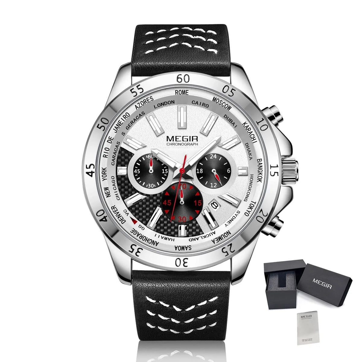 MEGIR Men Sport Watch Luxury Leather Strap Casual Quartz Chronograph Waterproof Luminous Male Wristwatch Relogio Masculino 2103-14