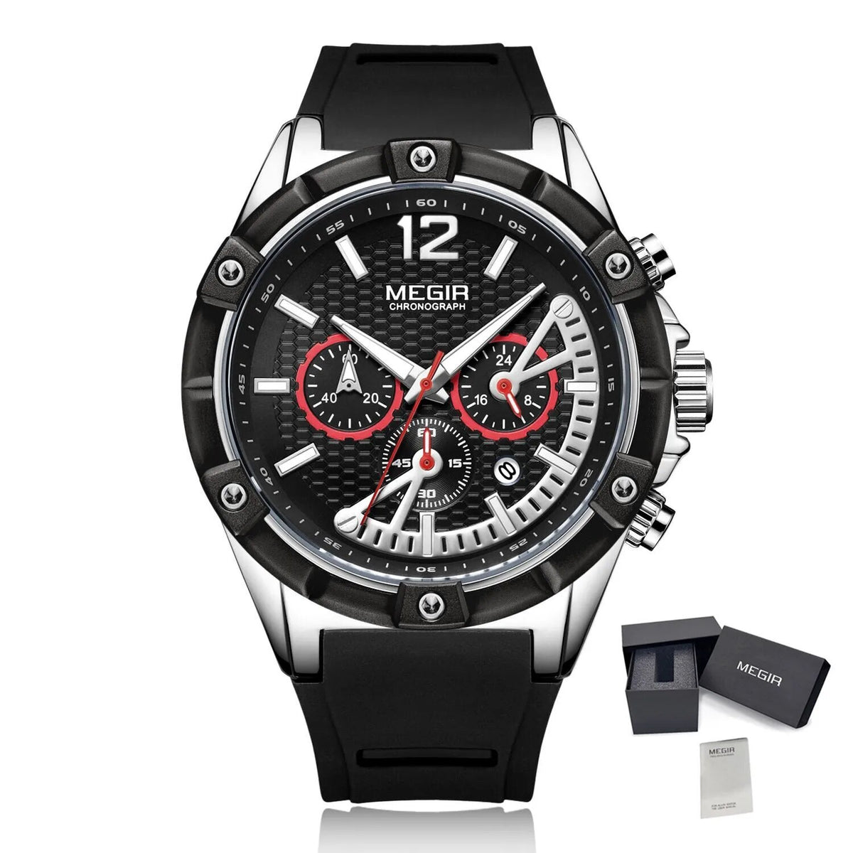 MEGIR Fashion Men Watches Silicone Strap Sport Military Watch Chronograph Waterproof Male Wristwatch Clock Montre Homme 2083-14