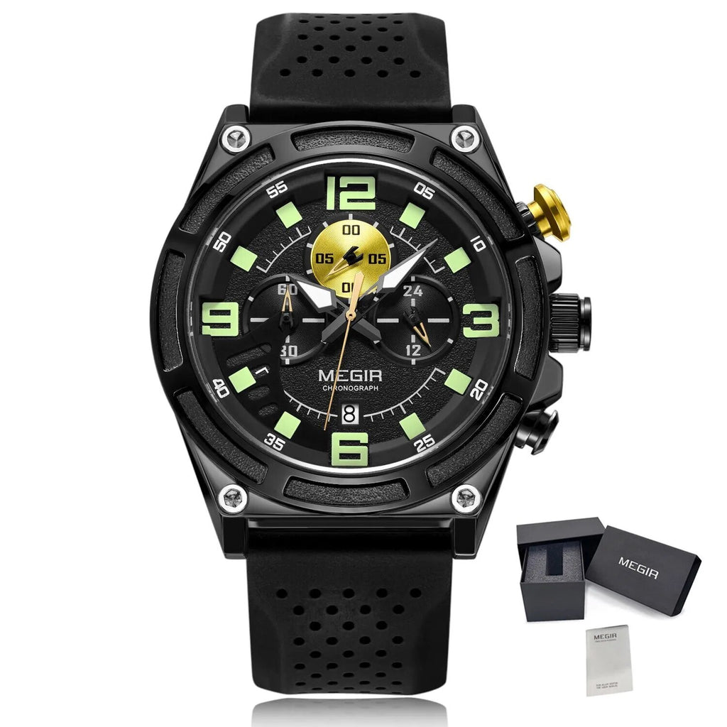 MEGIR Chronograph Luxury Military Sport Watches for Men Waterproof Calendar Silicone Man Quartz Wristwatch Reloj Hombre 2116-14