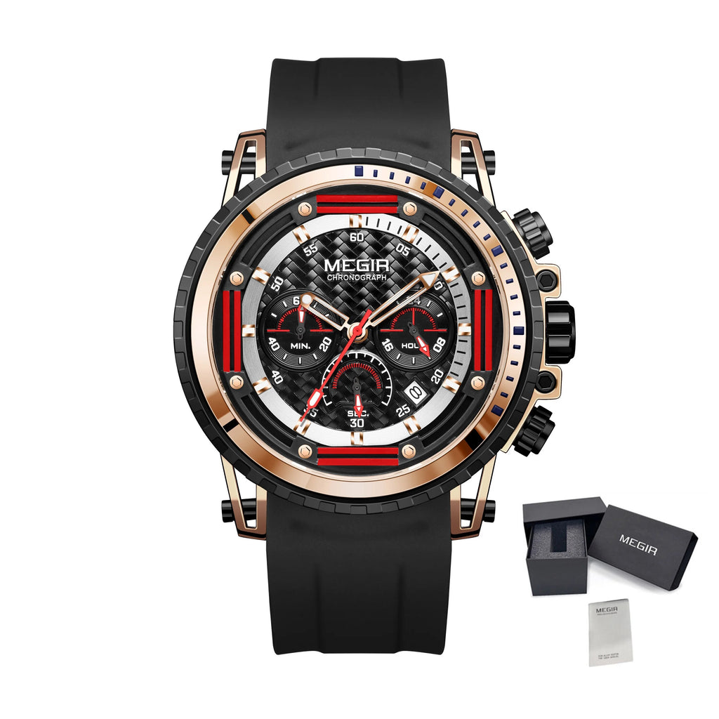 MEGIR Men's Sports Military Watches Fashion Luxury Quartz Wristwatch Silicone Strap Waterproof Chronograph Luminous Male Clock 2143-15