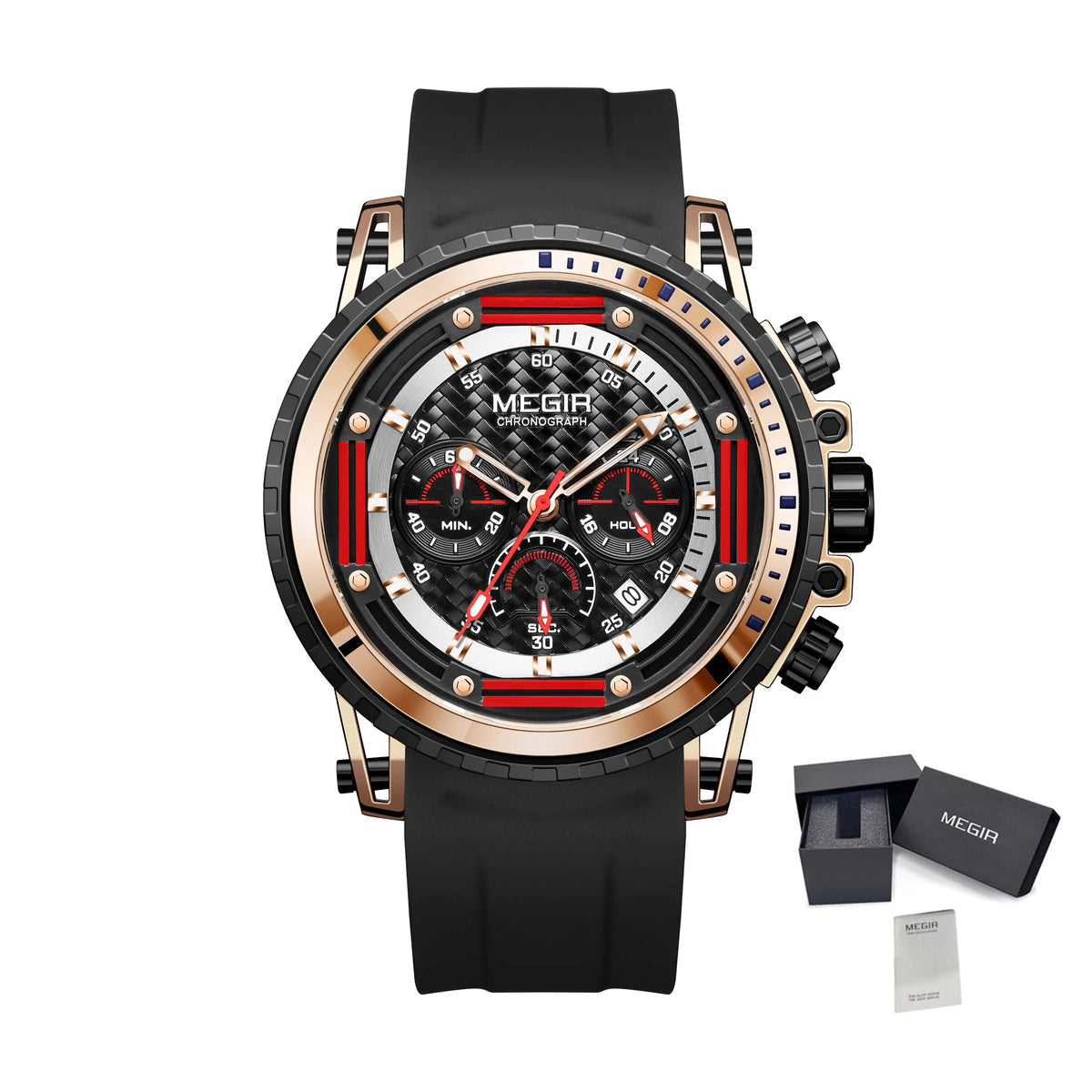 MEGIR Men's Sports Military Watches Fashion Luxury Quartz Wristwatch Silicone Strap Waterproof Chronograph Luminous Male Clock 2143-15