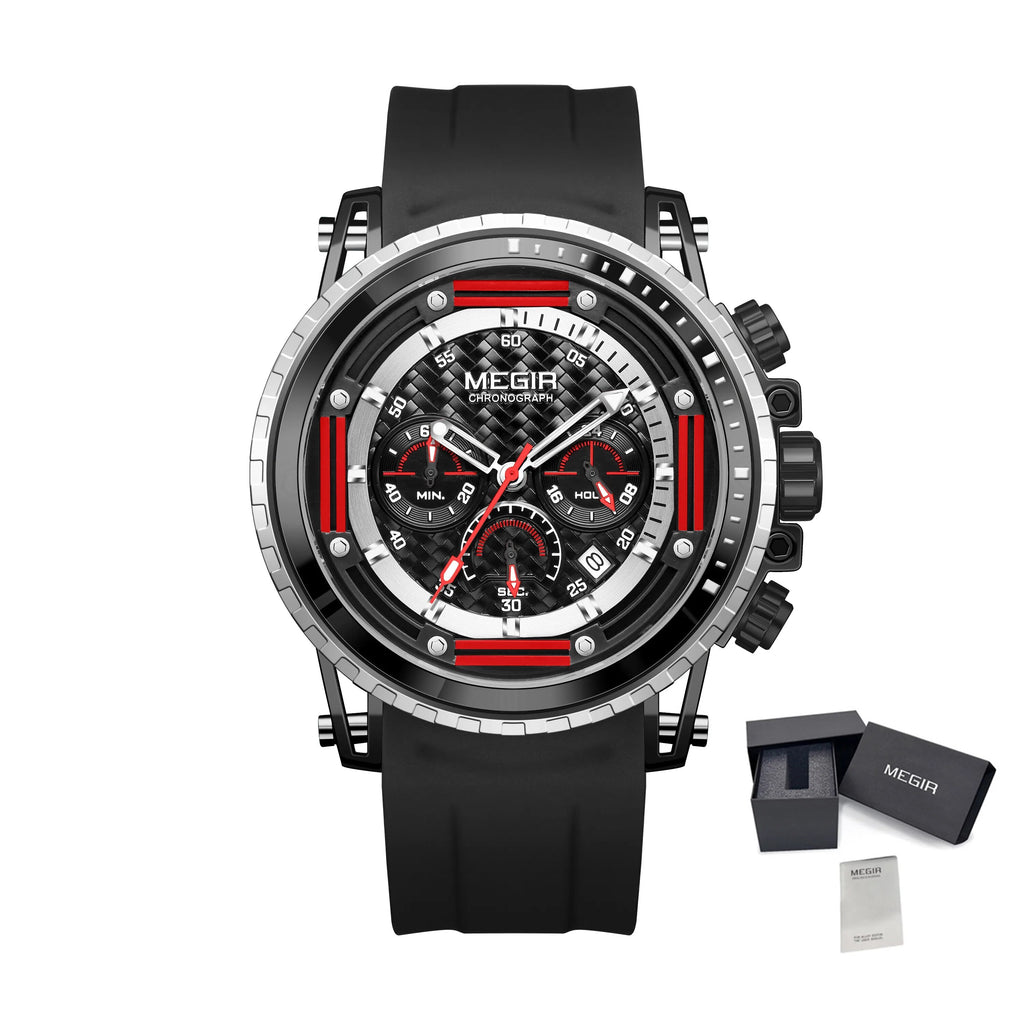MEGIR Men's Sports Military Watches Fashion Luxury Quartz Wristwatch Silicone Strap Waterproof Chronograph Luminous Male Clock 2143-16