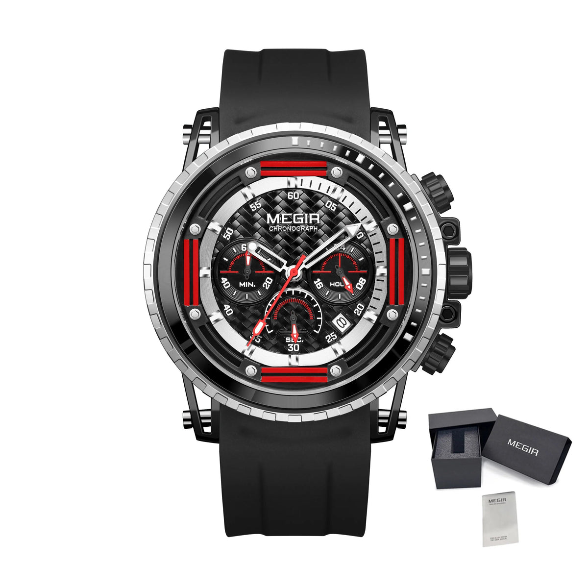 MEGIR Men's Sports Military Watches Fashion Luxury Quartz Wristwatch Silicone Strap Waterproof Chronograph Luminous Male Clock 2143-16