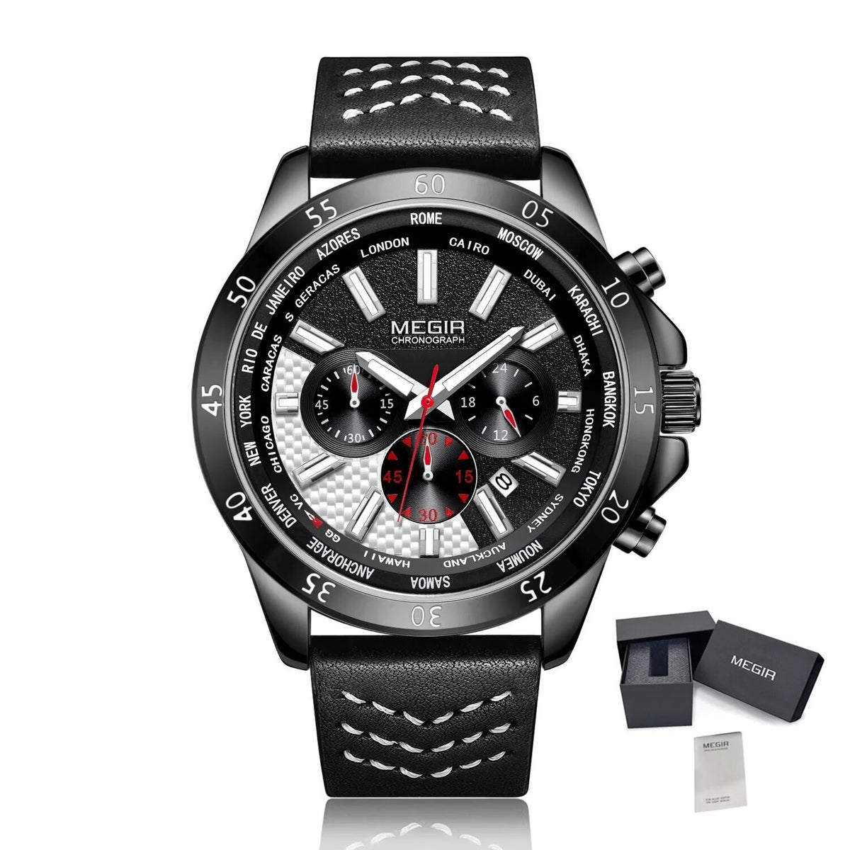 MEGIR Men Sport Watch Luxury Leather Strap Casual Quartz Chronograph Waterproof Luminous Male Wristwatch Relogio Masculino 2103-15