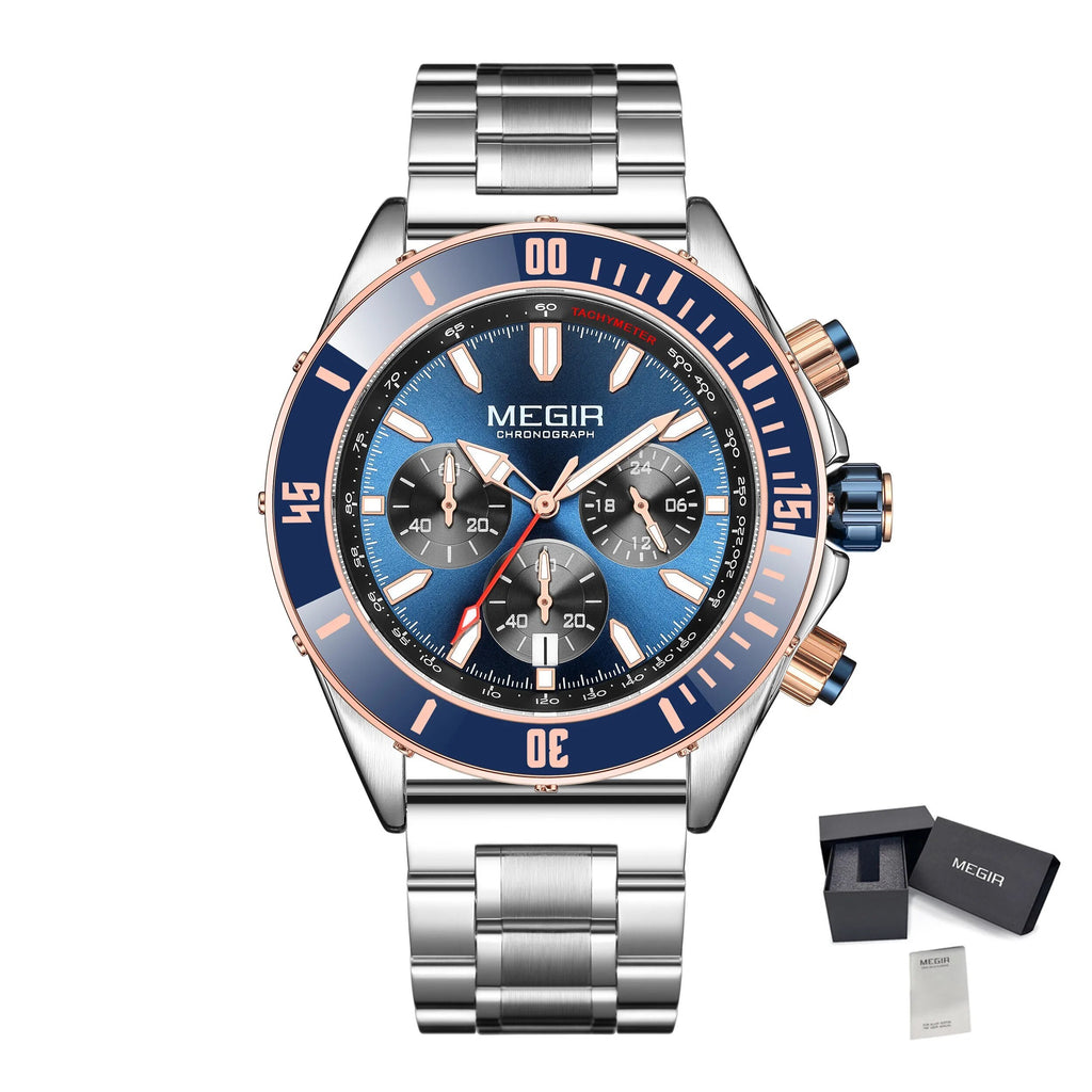MEGIR Men Watch with Chronograph Fashion Quartz Military Waterproof Calendar Business Casual Wristwatches Clock Montre Homme 2226-15