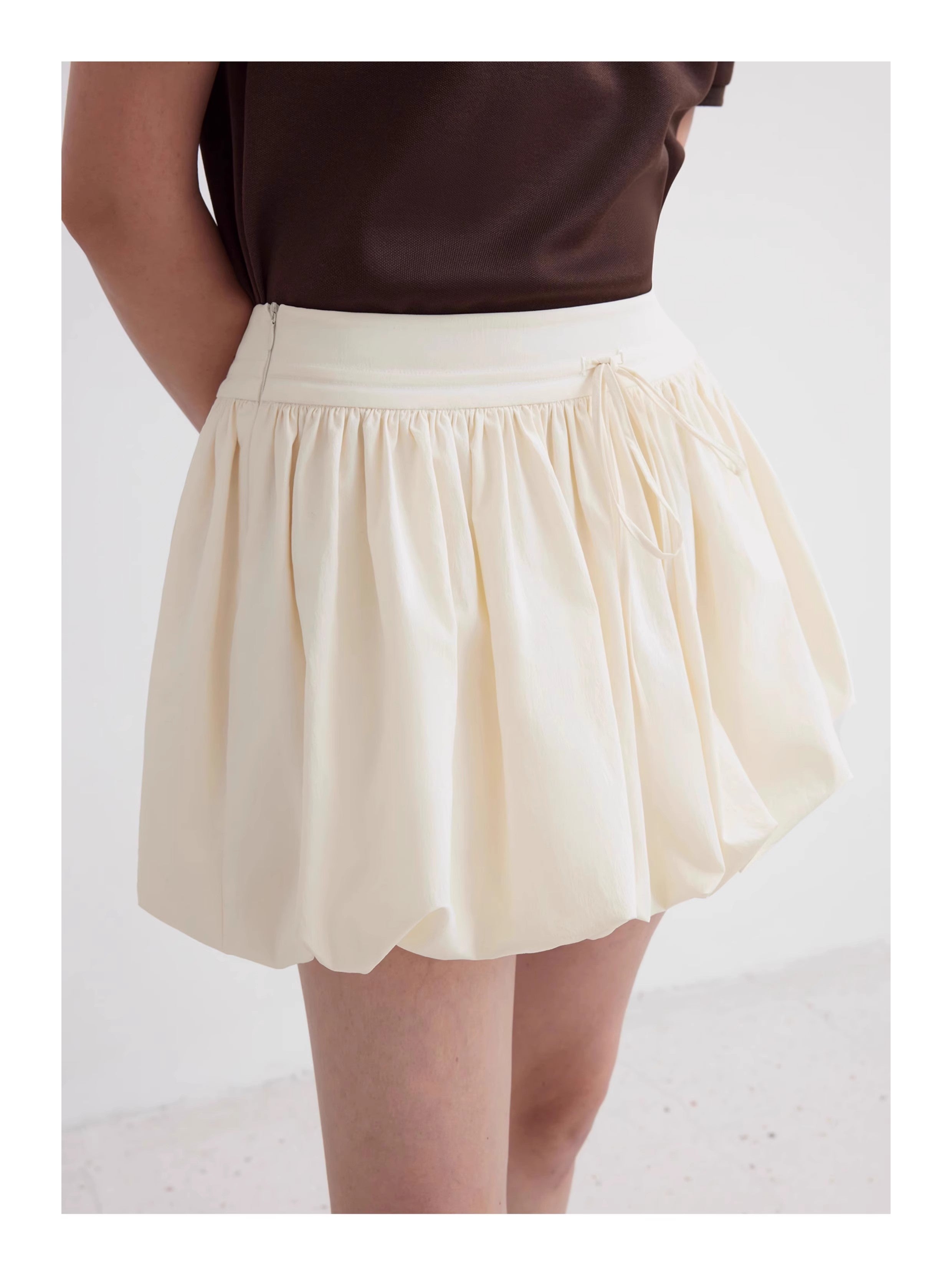 Alice low waist flower bud mini skirt with built-in shorts and drawstring waistband — view 2