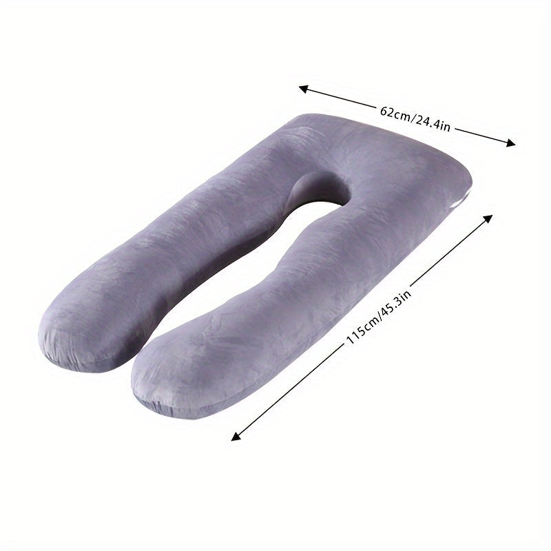 Maternity support pillow in grey velvet with removable cover and soft inner cushion — view 2