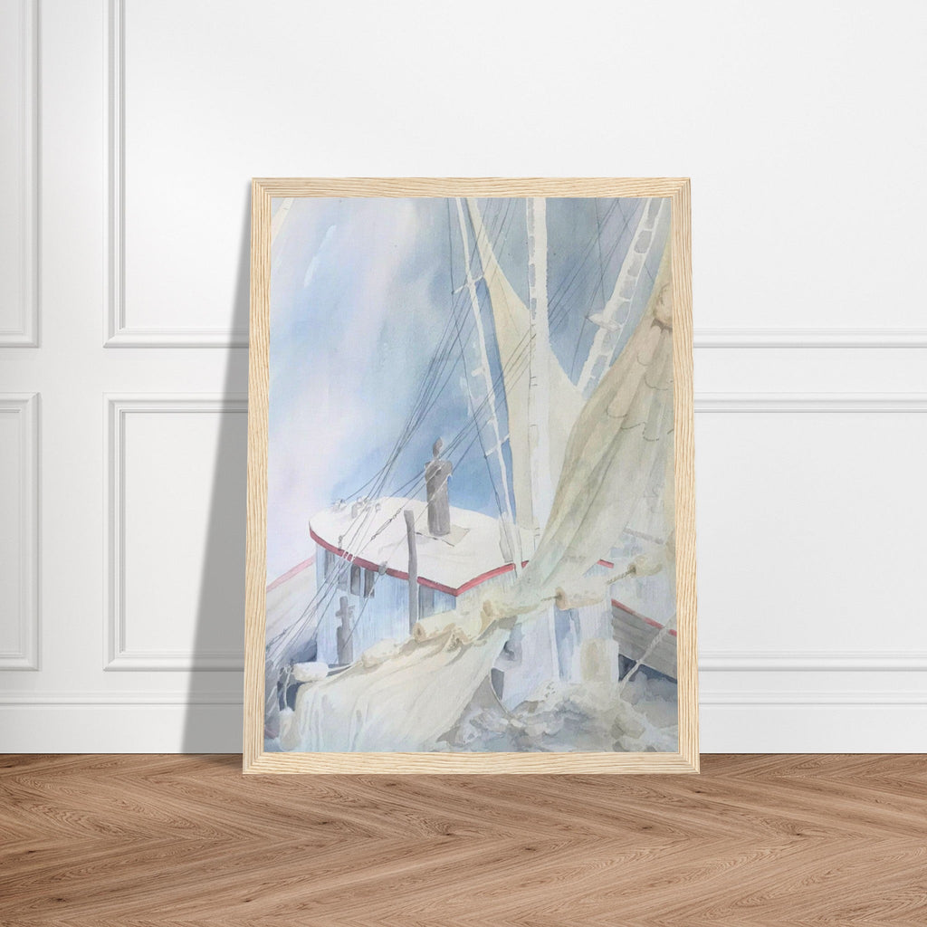 'Sailboats' Coastal Watercolor | 12x16 Wooden Framed Art Print | Original Artwork by American Artist Barbara Cleary-1
